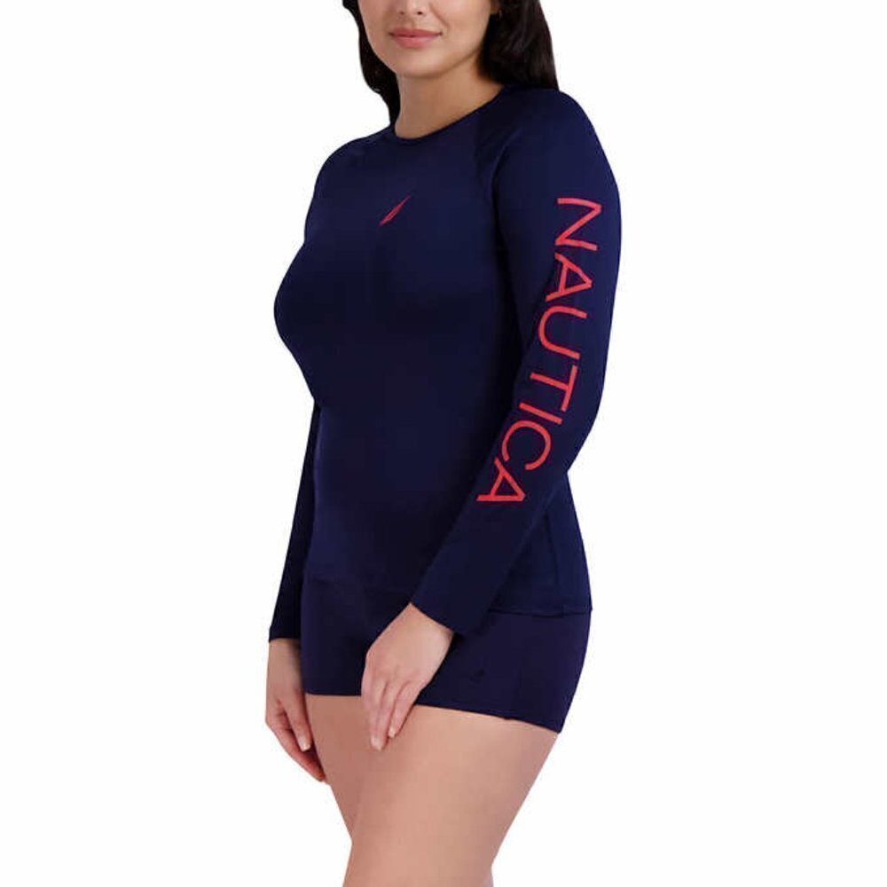 Nautica Rashguard Womens Xl Navy Blue Long Sleeve Upf 30+ Sun Protection